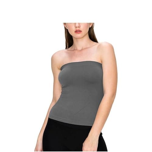 Image of BODYWEAR LTD Womens Plain Sleeveless Ruched Ladies Boob Tube Bandeau Strapless Top UK Size 10-18 (Dark Grey, UK Size 14 X/L)