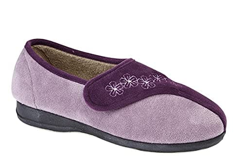 Image of Sleepers Womens Gemma Memory Foam Embroidered Touch Fastening Slippers Purple/Lilac 3 UK