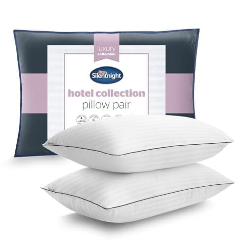 Image of Silentnight Luxury Hotel Collection Piped Pillow - Hotel Quality Stylish Pillow Soft Medium Support for Back & Side Sleepers - Filled with Finest Fibres, Hypoallergenic and Machine Washable, Pack of 2