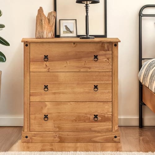 Image of Corona Furniture Corona Budget Chest Of Drawers 3 Drawer Bedroom Storage Chest Solid Wood Pine Wooden Mexican Rustic 85cm High. 83cm Wide. 38cm Deep.