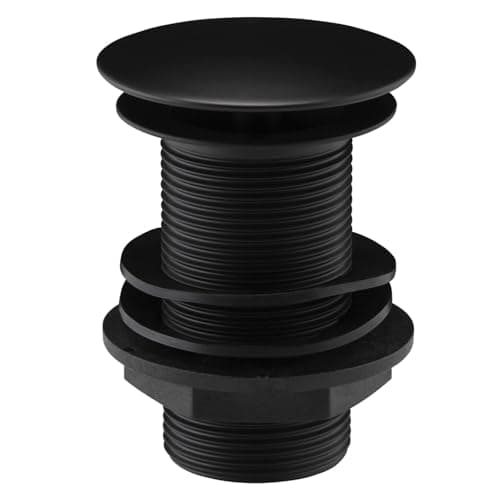 Image of Go Bathrooms Black Basin Waste Unslotted Sink Plug Click Clack Mechanism Pop Up Push Down Design Matt Black Replacement Bathroom Sink Plug For Basins No Overflow Solid Brass