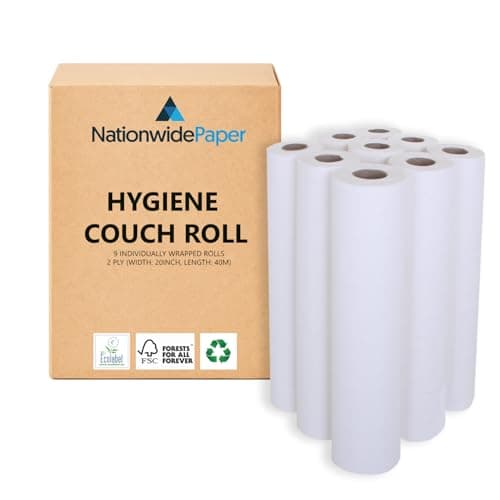Image of Nationwide Paper Premium 2-Ply Couch Rolls 20" White – Pack of 9 | Individually Wrapped Hygiene Rolls | 50cm Wide x 40m Long | Ideal for Massage Tables, Beauty Bed, Medical & General Use