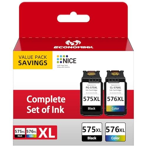 Image of Economink Compatible with Canon 575 576 XL Ink Cartridges, PG-575XL Black & CL-576XL Color for Canon Pixma TS3550i TS3551i TS3750i TS3751i TS3752i TR4750i TR4751i TR4755i TR4756i Printers (High Yield)