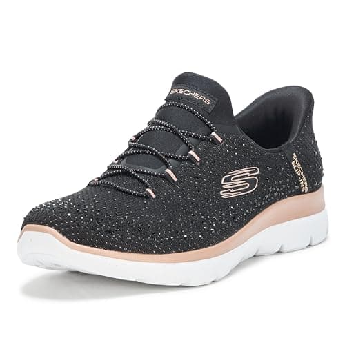 Image of Skechers Women's Summits-Brilliant Shine Hands Free Slip-ins Sneaker, Black/Rose Gold=bkrg, 8