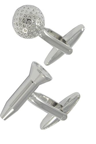 Image of Cufflinks for Men + Presentation Box - Golf - Golf Ball and Tee - Solid Brass Metal - Links Course Round Clubhouse - Perfect For Golfing Enthusiasts - Silver Colour - One Pair