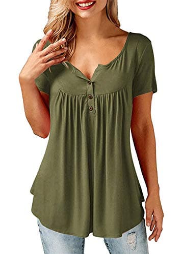 Image of Beluring Ladies Short Sleeve Plus Size Tunic Tops Loose Summer Tshirts Olive Green Size 22 24