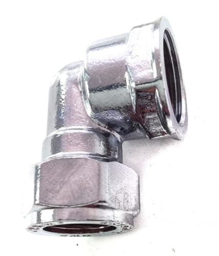 Image of 22mm x 3/4" Female Chrome Elbow (Known as Chrome Chrome Compression Elbow/Chrome Pipe Fittings/Brass Chrome Fittings Also Available in 15mm, 22mm, 28mm, 1/2 inch BSP, 3/4 inch BSP and 1 inch BSP)