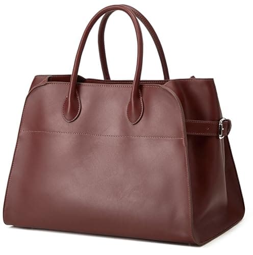 Image of Leather Tote Bags for Women Large Tote Bag Retro Top-handle Bag Trendy Work Bag PU Leather Purse 2025, Brurgundy, 15.3" x 8.6" x 10.2"