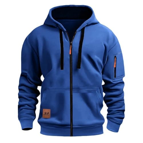 Image of NSICBMNO Blue Hoodies For Men Uk Full Zip Up Jumper Casual Hooded Lightweight Jackets With Pockets Outdoor Fleece Jackets Long Sleeve Jacket Pullover Hoody Oversized Sweatshirt Loose Fit Hoodies L