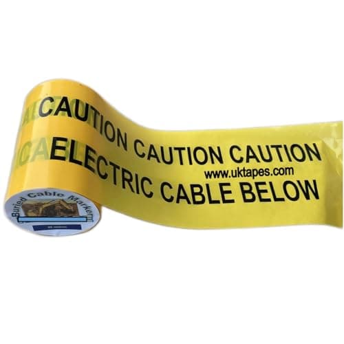 Image of CAUTION ELECTRIC CABLE BELOW underground warning tape to mark buried power cables - 40 year life expectancy - Handy 20M roll