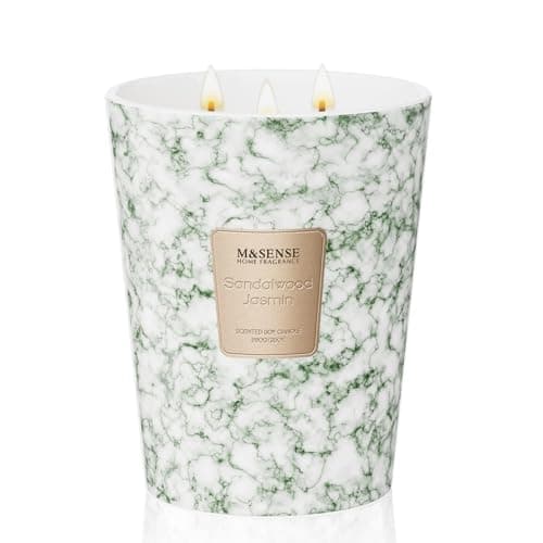 Image of M&SENSE Scented Candles Gifts for Women 990g Sandalwood Jasmin 3-Wick Natural Soy Wax Large Candles 150H Long Burning Aromatherapy Candles Gift for Men, Perfect Halloween Christmas Wedding Gifts
