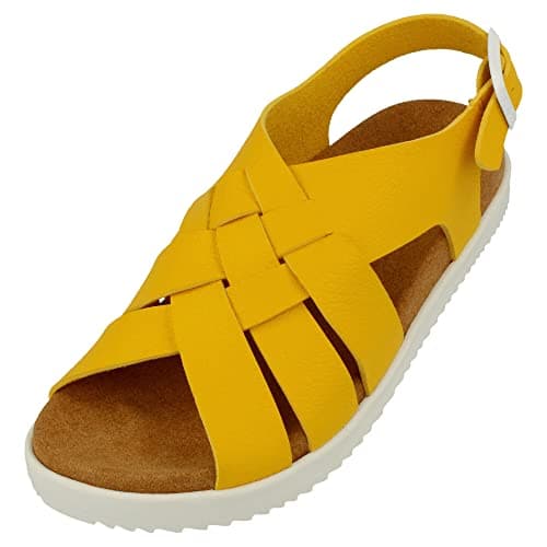 Image of HAFLINGER Elba Summer Slide vegan mules sandals with straps yellow (1729), size 38