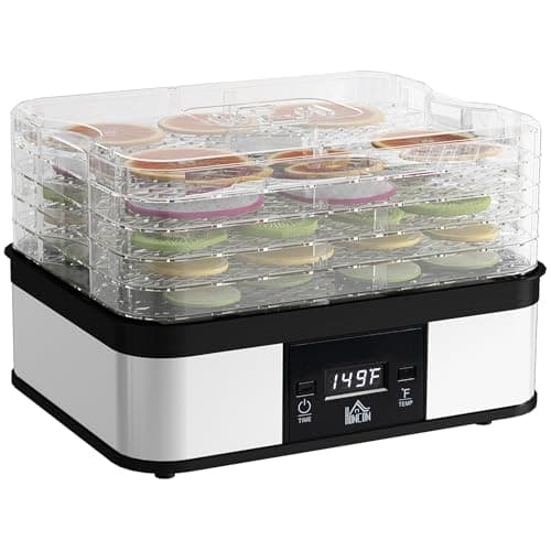 Image of HOMCOM 5 Tier Food Dehydrator, 245W Stainless Steel Food Dryer Machine with Adjustable Temperature, Timer and LCD Display for Drying Fruit, Meat, Vegetable, Jerky and Pet Treat, Black