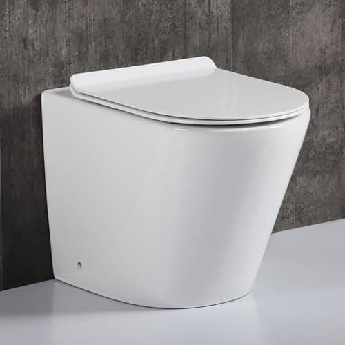 Image of Robanmoa Rimless BTW Back to Wall Toilet White Ceramic WC Pan Quick Release Soft Close Seat in-Wall Concealed Cistern Short Projection Pan Modern Compact Bathroom Toilets