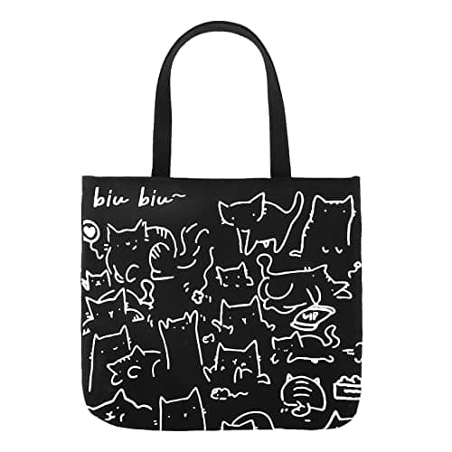 Image of Firtink Cat Tote Bag with Zip Reusable Canvas Shopping Bag for Women & Girls Black, Washable & Foldable