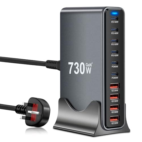 Image of 730W GaN III USB C Charging Station Hub, 10-Port USB Power Hub with 6 USB-C PD 140W/100W/65W & 4 USB-A QC, Fast Multi Charger Station Block Compatible with Pad, Phone, Laptop, Tablet