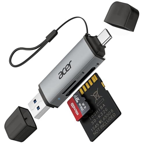 Image of Acer SD Card Reader, USB C & USB 3.0 Memory Card Reader Adapter Supports SD/Micro SD/SDHC/SDXC/MMC, Compatible with iPhone 17 16 15 Series, MacBook Pro/Air, iPad Pro 2021, Galaxy S26, XPS 13, etc.