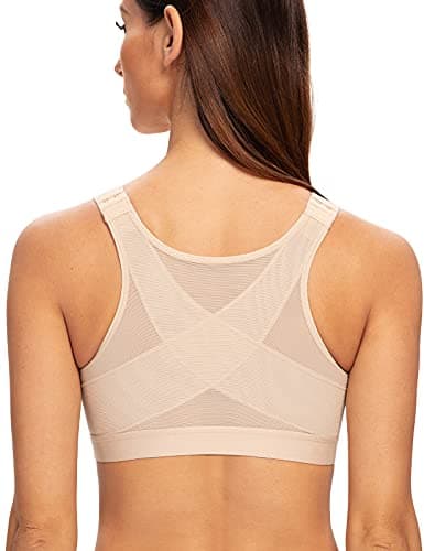 Image of MELENECA Women's Front Fastening Wirefree Post Surgery Plus Size Back Support Posture Bra Beige 34G