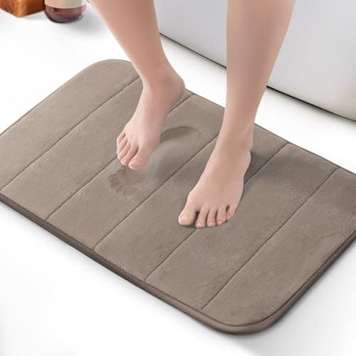 Image of KEPLIN Memory Foam Bath Mat - Ultra-Soft, Highly Absorbent, Non-Slip, Machine Washable - Luxurious Comfort for Home & Bathroom Floors (Beige, 40 x 60cm)