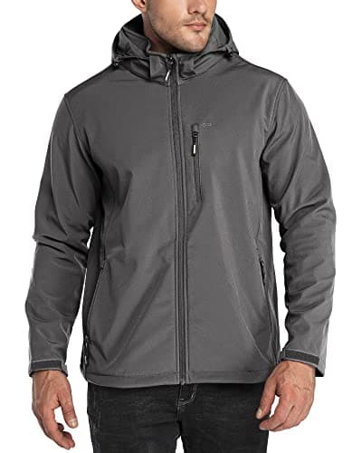 Image of 33,000ft Men's Waterproof Jackets Fleece Lining Softshell Jacket - Multi Pockets Outdoor Windproof Coat With Detachable Hood Grey L