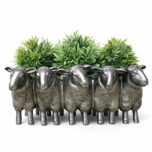 Image of Sheep Herd Planter Trough Unique Novelty Home Decor Contemporary Herbs Small Plants