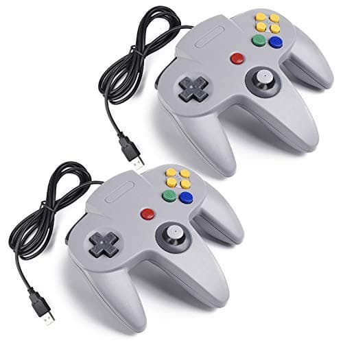 Image of miadore 2 Pack Classic N64 USB Controller,Plu g& Play,Retro Wired Gamepad Joystick Game Controller for Windows PC,Mac,Linux,Raspberry Pi 3 (Grey)