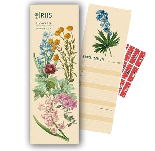 Image of Royal Horticultural Society Fruit and Flowers Calendar 2027 Official RHS Slim Wall Calendar Gift with Free Organising Stickers (Plastic Free)