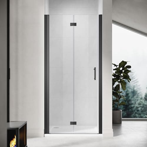 Image of ZANOFIRA 900mm Black Frameless Bi-Fold Shower Door Folding Shower Screen 6mm Toughened Clear Safety Glass Space Saving Magnetic Seal Reversible for Wet Rooms En-Suites