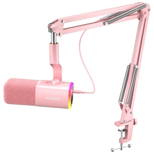 Image of MAONO Dynamic Microphone with Software: USB XLR Podcast Computer Microphone with Boom arm - RGB PC for Gamer - Podcast Microphone for Streaming Recording Studio YouTube Online Chat (PD100XS Pink)