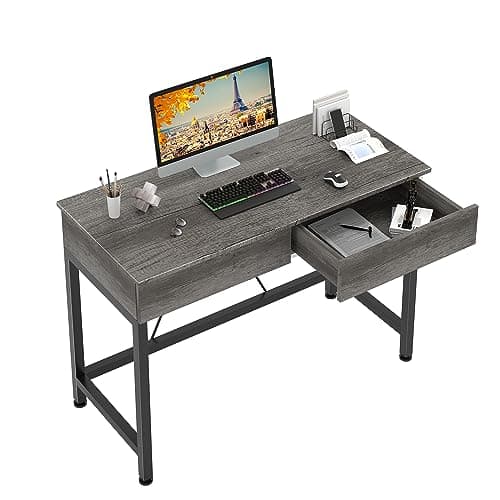 Image of CAIYUN Computer Desk with Drawers, Dressing Table, Vanity Desk, Make Up Desks, Home Office Desks with Storage, Study Tables for Small Space, Laptop Table Made of Wood and Metal, 39.4", Grey Oak