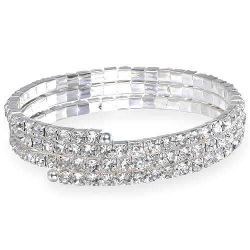 Image of WedDecor Three Row Spiral Silver Crystal Upper Arm Cuff Bracelet Rhinestones Diamante - Fashion Accessory for Women Ladies Girls Prom Parties, Special Event
