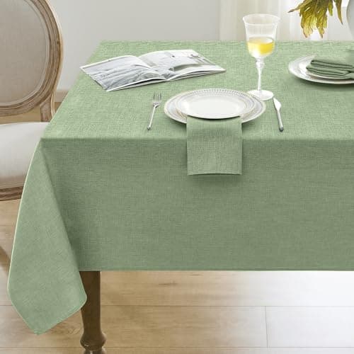 Image of Softalker Sage Green Table Cloth Rectangular 140x200cm Faux Linen Tablecloths Water Resistant Dining Table Cover Washable for Easter Spring Outdoor Party Birthday Coffee Tabletop Decoration,78x55 inch