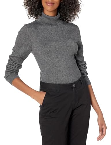 Image of Amazon Essentials Women's Classic-Fit Lightweight Roll Neck Long-Sleeve Jumper (Available in Plus Size), Charcoal Heather, M