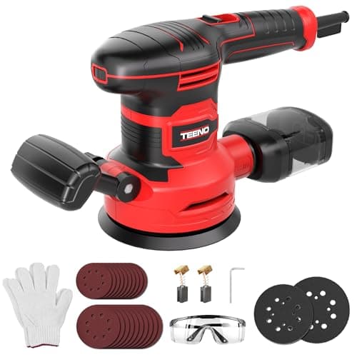 Image of TEENO Orbital Sander 150 mm 450W, Random Orbit Sander with 6 Variable Speeds (7000-13000 RPM), 20 Sanding Discs Ø125/150 mm, Dust Collector – for Wood, Metal, Plastic Finishing