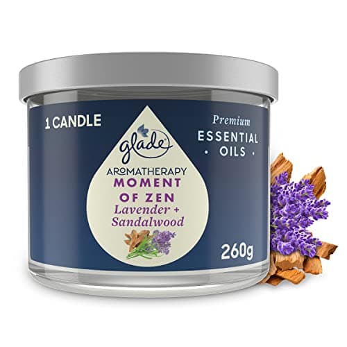 Image of Glade Aromatherapy Candle, Home Decor Scented Candle Relaxing Jar Candle, Up to 37 Hour Burn Time, Moment of Zen with French Lavender & Australian Sandalwood, 260 g