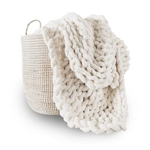 Image of Adyrescia Chunky Knit Blanket Throw | 100% Hand Knit with Jumbo Chenille Yarn (40"x50", Cream White)