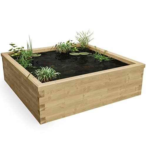 Image of WoodBlocX Raised Pond Kit, Square Wooden Garden Pond, For Fish, Plants & Other Wildlife. Outdoor Water Features For The Garden- Easy To Install & No Power Tools Needed - (1.5 x 1.5 x 0.55m)