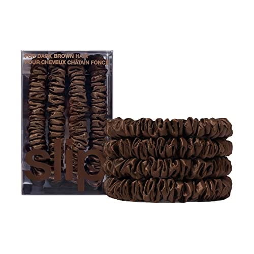 Image of slip Skinny Brown Scrunchies - Back to Basics - Anti-Crease, Anti-Breakage Slipsilk Design Protects Delicate Hair - Includes 4 Pure Silk Scrunchies - 4 Pack