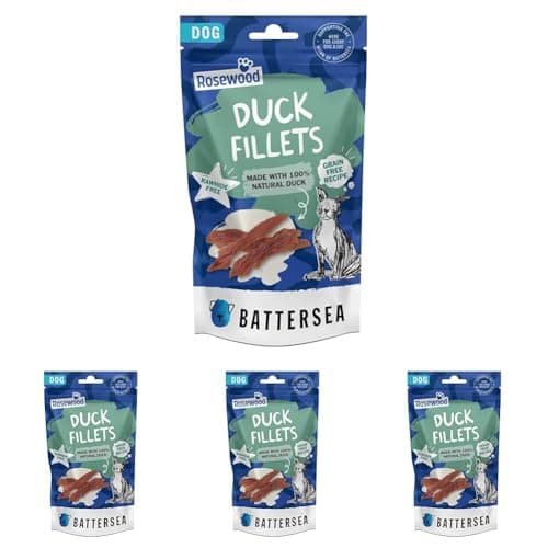 Image of Rosewood x Battersea Duck Fillets Dog Treats – 93% Natural Duck Breast, High Protein, Low Fat, Rawhide-Free Healthy Dog Snacks, Grain-Free Training Treats (Pack of 4)