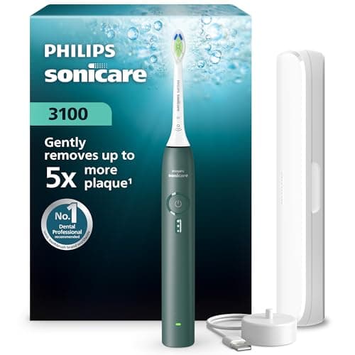 Image of Philips Sonicare 3100 Series Electric Toothbrush - Sonic Toothbrush with Pressure Sensor, 3 Intensity Levels, EasyStart, SmarTimer, 14-Day Runtime, Travel Case, Forest Green, HX4033/26, [New]