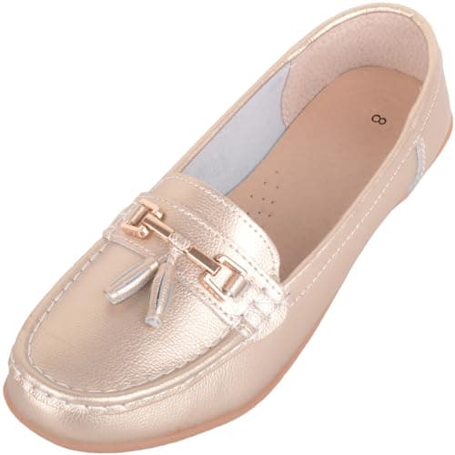 Image of Absolute Footwear Womens Slip On Leather Loafer/Deck/Boat Shoes, Gold, UK 6