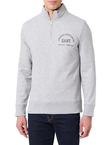 Image of GANT Men's Printed Graphic Half Zip Sweatshirt, Grey Melange, 3XL