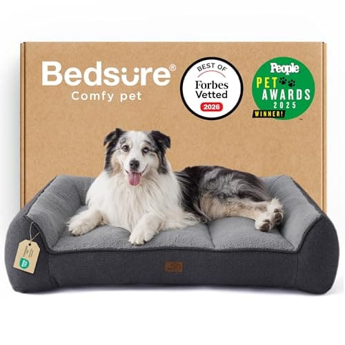 Image of Bedsure XL Orthopedic Dog Beds Large - 106x76cm Extra Thick Supportive Dogs Sofa with Waterproof Washable Cover, Extra Large Pet Bed Sofa with Soft Plush Sherpa and Nonskid Bottom, Dark Grey