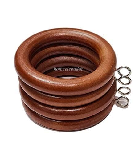 Image of Natural Oak 35mm Wooden Curtain Pole Rings with Screw Eye Drapery Curtain Rings Rod Hanging Sliding Eyelet for 32mm Poles Pack of 12 Wooden Rings