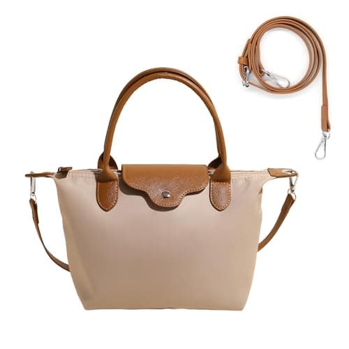 Image of Long Keeper Women's Tote Bag Small Crossbody Shoulder Bags for Women Ladies Top Handle Small Tote Handbags With Zip Waterproof Nylon Mini Hobo Purse (Light Brown)