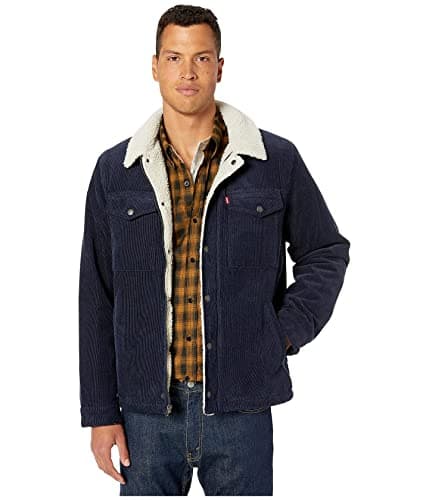 Image of Levi's Men's Sherpa Lined Trucker Jacket (Regular & Big & Tall Sizes) Denim, Navy Corduroy, M