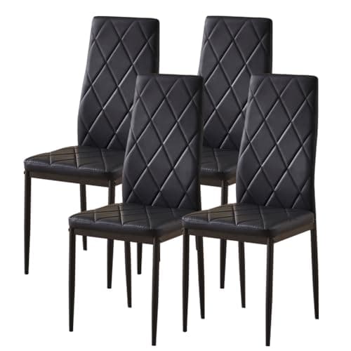 Image of BonChoice Black PU Leather Dining Chairs Set of 4 High Back with Metal Legs for Dining Room Kitchen, Side Chairs for Restaurant Office Meeting Home/Commercial (4, Black Argyle Leather)