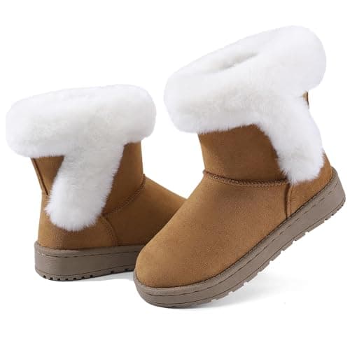 Image of FUPPIA Girls Winter Snow Boots Warm Faux Fur Lined Ankle Booties with Non-Slip Sole for Little/Big Kids Brown 1