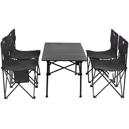 Image of Rainberg Foldable Camping Table Set with 4 Chair, Outdoor Indoor Use for BBQ, Picnic, Garden Parties, Foldable Portable Design. (Table with 4 Chairs, Black)
