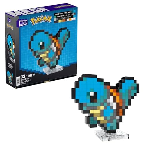 Image of MEGA Pokémon Action Figure Building Set, Squirtle with 367 Pieces and Pixel Retro Style, for Table or Wall Decor, Build & Display Toy for Collectors, HTH77